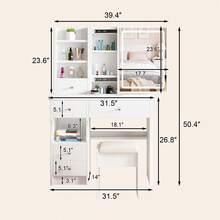 Vanity Desk With Sliding Mirror And Lights, 3 Color Lighting Modes Brightness Adjustable, Makeup Vanity Set With Drawers, Stool And Open Shelves, Dressing Table For Bedroom - View 2
