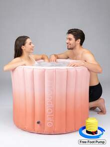 1pc Portable Inflatable Bathtub With Foot Pump, Foldable PVC Soaking Tub For Home Spa, Hot Bath, Ice Bath And Travel Use, Easy Inflate And Drain Freestanding Bath Tub For Bathroom Essentials, Compact Storage Shower Room Accessory, Relaxation Gift For Home - A - View 9