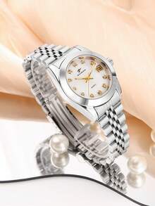 RICECGO Rhinestone Decor Quartz Watch With Calendar, Elegant And Exquisite, Suitable For Daily Wear And Light Business Occasions For Women - Silver - View 5