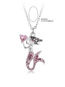 1pc Children's Fashionable Elegant Rhinestone Mermaid & Dancer Girl Pendant Necklace, Suitable For Daily Wear, Gift, Holiday - Multicolor - View 5