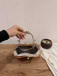 1PC Chinese Embroidery Kiss-Lock Clutch, Convertible Handbag & Crossbody Chain Evening Bag For Cheongsam & Hanfu - Pink - View 10