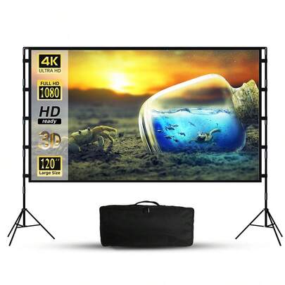 WEIJIEMING Màn chiếu 4K HD 16:9 kèm chân đế, màn chiếu phim lớn trong nhà/ngoài trời, thiết kế chống nhăn, thích hợp cho các buổi chiếu phim ngoài trời, dễ vệ sinh, độ khuếch đại 1.1, góc nhìn 160°, kèm túi đựng.