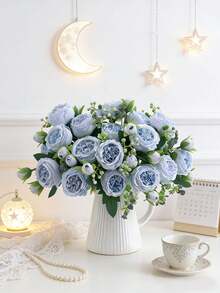 1/3 Peças Buquê de Flores Artificiais de Peônia e Rosa, Adequado para Decoração de Casamento, Plantas Artificiais, Decoração Interna, Decoração de Primavera, Decoração de Jardim de Outono, Decoração Central, Buquê de Noiva, Materiais de Decoração de Bolo DIY, Materiais de Coroa, Decoração de Vaso de Quarto, Jardim Externo, Festa de Aniversário, Decoração de Evento, Presente do Dia dos Namorados, Decoração de Ano Novo, Presente de Formatura, Etc. - Azul - Visão 10