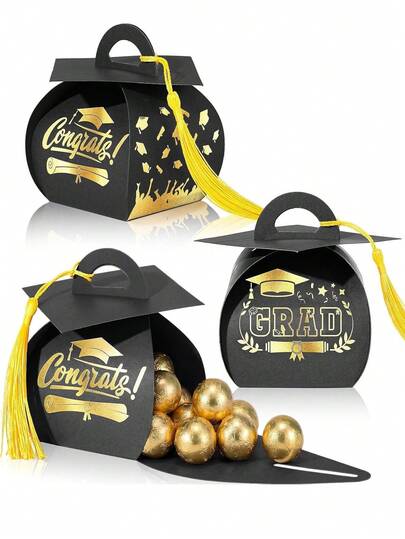 10pcs Graduation Hat Gift Box Graduation Party Love Candy Box Handle Box Tassel Table Center Class 2026 Grad Decoration, Black Box, White Gift Box, Pink Carton, Perfect For Graduation Season Party, Gift Box