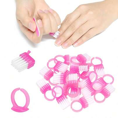 10pcs/Set Pink Nail Brush Rings, Mini Finger Nail Cleaning Brushes, Portable Nail Care Cleaning Tool Kit