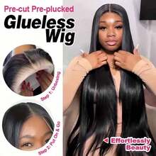 34 Inch 5*5 13*4 200% Density Straight Long Lace Frontal Wigs Glueless - Put On And Go Pre Cutting Pre-Plucked No Glue Needed Brazilian Remy HD Transparent Lace Front Wigs With Natural Hairline - Ear To Ear Pre Bleached Pre Ironing Pre Pulling Middle Part Wigs Frontal Glueless Elegant Style For All Ethnicities Blended Human Hair Wigs Glueless Weaves Wigs For Women Daily Use Blended Hair - Natural & Black - View 9