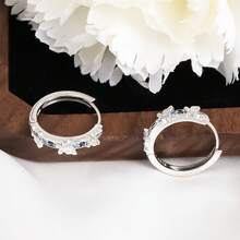 纯银防过敏女士耳环，镶嵌立方氧化锆双环蝴蝶耳环，时尚精致，适合作为生日礼物。 - 銀色 - 查看 5