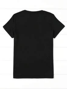 NANA's Letter Graphic Print Crew Neck T-Shirt, Casual Short Sleeve Top For Spring & Summer, Women's Clothing - 黑色 - 查看 3