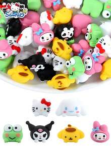 Bộ 2/3/6 hạt silicon Hello Kitty của Sanrio, hạt charm dễ thương để làm trang sức, móc khóa nơ đỏ, phụ kiện vòng tay, vòng cổ, bộ dụng cụ làm trang sức. - hạt silicon - Xem 1