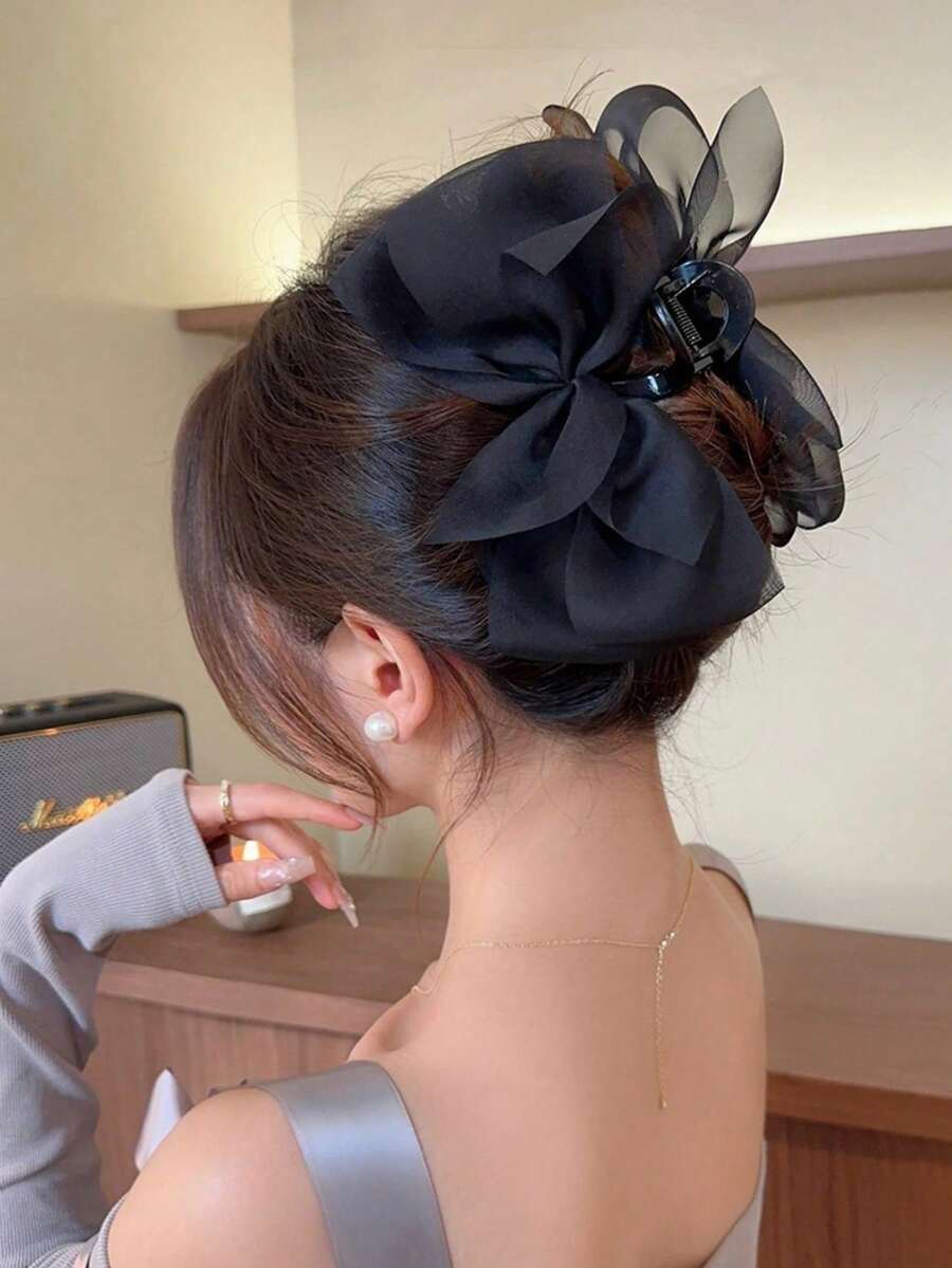 1件女款雪紡蝴蝶結髮夾,網紗後腦勺髮夾,髮飾髮箍 - 彩色 - 查看 1
