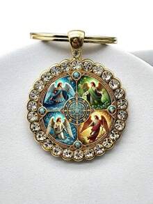 1pc 4-Piece Angel Round Keychain - Gabriel, Michael, Raphael, Uriel | Fashionable Bag And Car Key Decor, Gift For Valentine's Day, Thanksgiving, Christmas, Anniversary, And Angel Enthusiasts - Gold - View 5