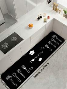 1 件黑色硅胶厨房垫，白色轮廓勾勒出锅铲、汤勺、叉子、打蛋器等烹饪用具，以及厨师帽、爱心、星星和手写文字，简约现代的厨房主题，干净活泼。 - 彩色 - 查看 16