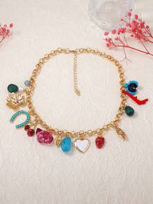 1 pieza Collar con colgante de flor, corazón, diamante de imitación, fresa o cereza de moda personalizado de estilo europeo y americano, de uso casual y versátil para uso diario de mujeres - Collar personalizado - Ver 4