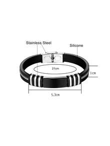 男士商务手链，黑色不锈钢链条和硅胶扣腕带 - 幾何 - 查看 3