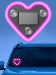 Solar Powered Heart-Shaped Neon LED Light, Suitable For Car Rear Window, Wireless Atmosphere Decoration, Car LED Window Glowing Heart-Shaped Atmosphere Light, Solar Powered Car Interior Neon USB Decoration Light, 3.7V+300mAh Lithium Battery - Multicolor - View 4