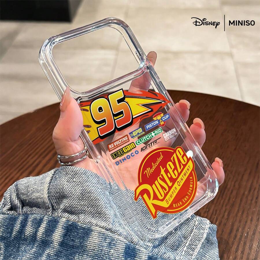 Miniso 1pcs Disney Pixar Cars 95 Lightning McQueen Rust-Eze Racing Decal Design Phone Case Suitable For IPhone 17/17 Pro/17 Pro Max/17 Air/16/15/14/13/12/11/X Series Iphone 17 Pro Max Case Iphone 17 Pro Case Iphone 17 Case Stocking Stuffers The Girlfriend - 透明的 - 查看 1