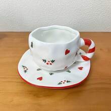 圣诞手绘陶瓷咖啡杯，可爱马克杯，送给她的礼物，高品质家用水杯、茶杯、杯碟套装 - 彩色 - 查看 12