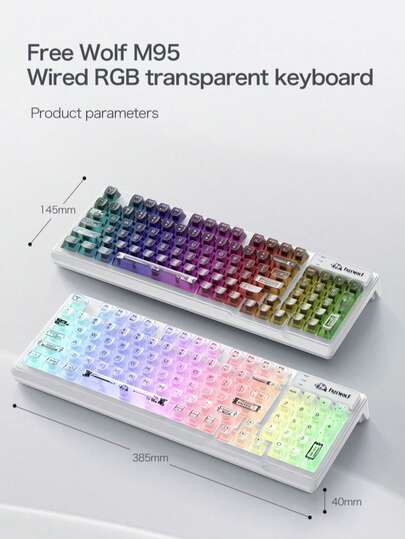 Teclado Mecânico Personalizado com Iluminação RGB com Fio, Transparente, para Jogos e Uso Profissional