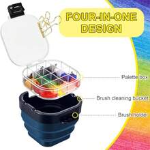 Paleta hermética de pintura acrílica con tapa bandeja de almacenamiento de 16 pozos contenedor de almacenamiento de pintura con clips de fijación lavabo plegable para acuarela acrílica gouache y - Azul - Ver 4
