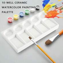 Bandeja para paleta de acuarela 10 pozos rectangular color blanco cerámica paleta de pintura de porcelana acuarela para acuarela pintura al óleo acrílica - Blanco - Ver 7