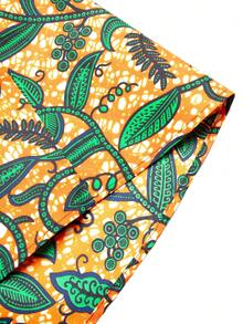 非洲蜡染橙绿花卉图案女式迷你裙 - 橘色 - 查看 6