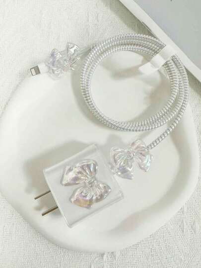 5个激光蝴蝶充电适配器保护套，兼容苹果20W/ 13/14，透明防摔设计