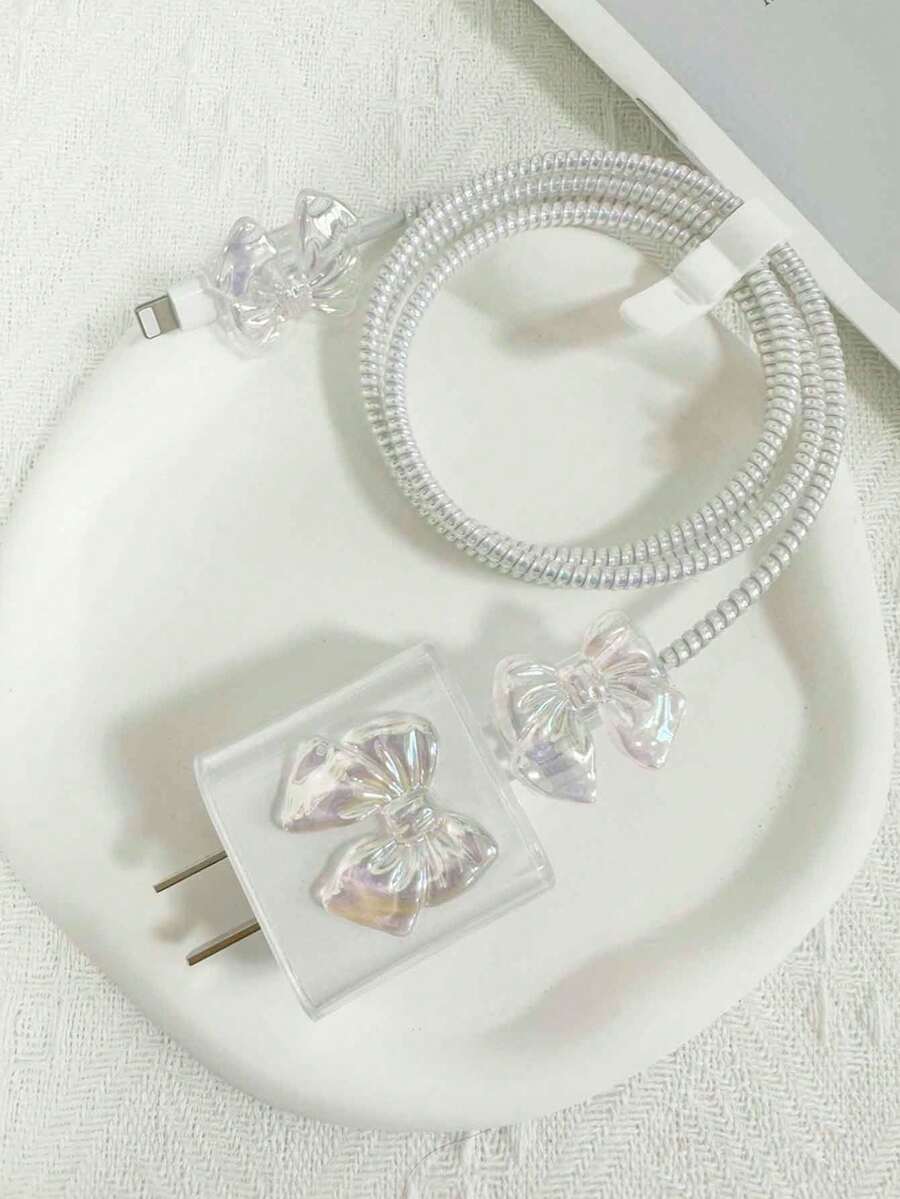 5个激光蝴蝶充电适配器保护套，兼容苹果20W/ 13/14，透明防摔设计 - 彩色 - 查看 1