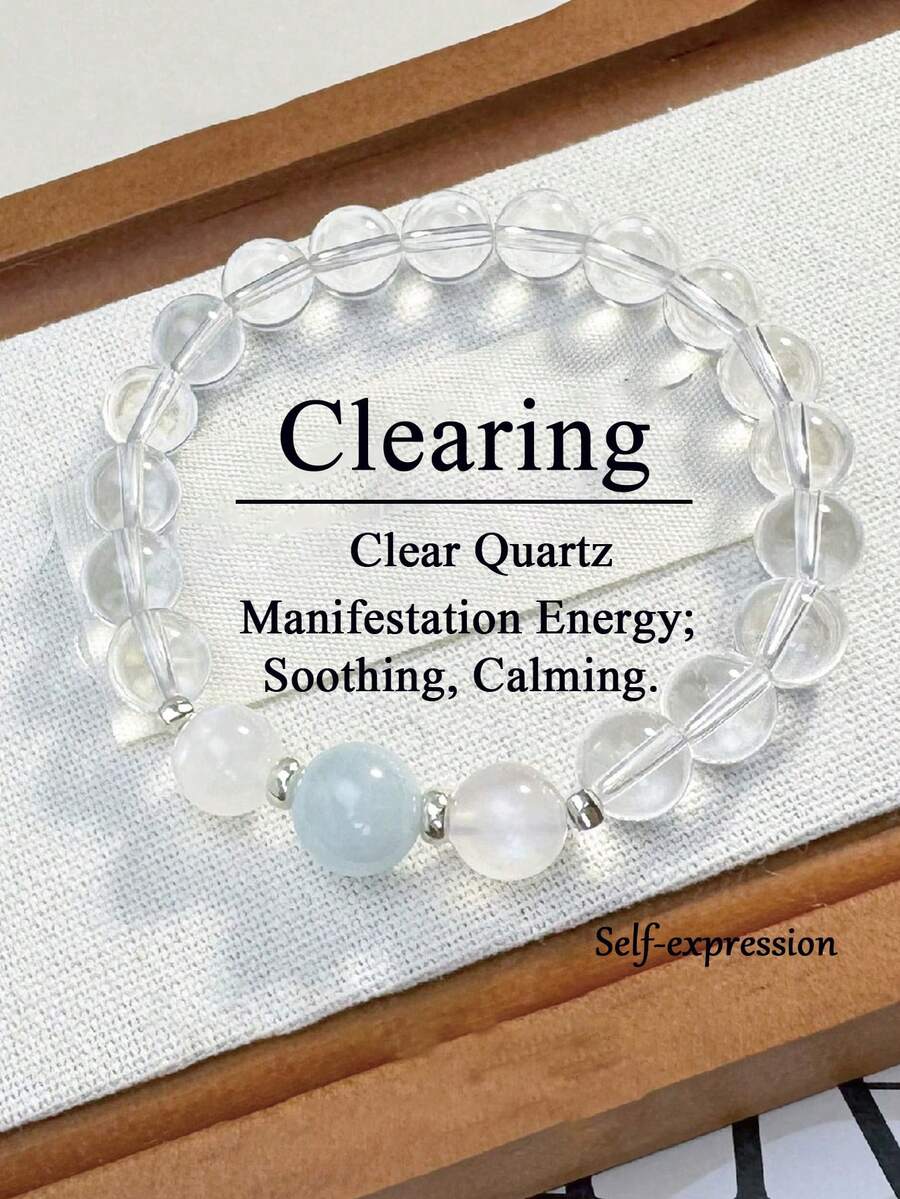 Fashionable Elegant Inner Peace Bracelet, White Clear Quartz Clearing, Courage, Stress, Abundance, Emotional Balance, Energy Healing Yoga Meditation Jewelry For Women Men For Vacation - White - View 1