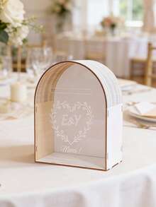1pc Customized Text Arched Wooden Wedding Mailbox, Customizable Name, Card Holder With Acrylic Window, Wedding Mailbox Card Box With Slot, Printed Wooden Card And Money Collection Box For Wedding Ceremony And Bridal Shower, Rustic Style Wedding Card Holder - Multicolor - View 8