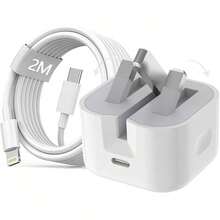 Cargador de pared con enchufe del Reino Unido y patas plegables PD 20W de carga rápida + cable de carga rápida y transferencia de datos de alta eficiencia de 6.6 pies/200 cm compatible con iPhone 14 Pro Max/14 Pro/14 Plus/14/13/12/11/XS/XR/8/7/6 Series - Ver 2