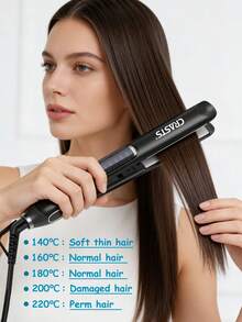 数字显示屏直发器，直发卷发两用，温度可调，适用于刘海，黑色 - 黑色 - 查看 9