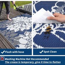 Hodeffior Outdoor Plastic Straw Rug 270x360cm Waterproof Reversible Floral Pattern Patio Carpet, Foldable Portable Outdoor Rug With Bag And 4 Stakes, UV Resistant Area Mat For Deck, Balcony, Camping, Picnic, RV - Dark Blue - View 5