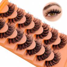 1PC New 7 Pairs D Curl Volume Russian Volume Natural Fluffy Faux Eyelashes, Classic Cat Eye Mink False Eyelashes, Cross Wispy Dramatic Volume 5D Faux Eyelashes, Soft & Natural-Looking Eyelash Extension Makeup For A Natural Look - A - View 2