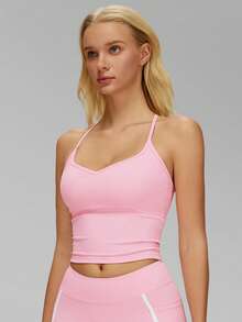 MFVIM 女士裸感运动瑜伽背心，交叉后背紧身瑜伽背心，透气舒适休闲运动T恤，适合跑步、骑行、普拉提、瑜伽、健身房锻炼，多功能女士运动文胸 - 粉色 - 查看 8