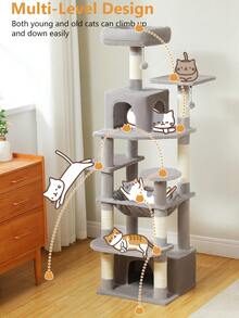 PAWZ Road 164 Cm High Cat Tower With Spacious Hammocks, Caves And Scratching Posts, Cat House With Double Padded Perches For Large Indoor Cats - Xám - Xem 3