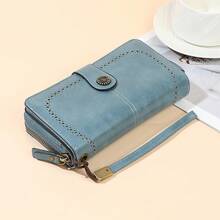 Ví nữ mới, ví dài bằng da PU, dung lượng lớn, kiểu ví cầm tay nhiều ngăn đựng thẻ, chống từ tính. - Màu xanh lam - Xem 5