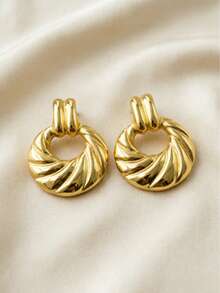 1 Pair Retro Spiral Hoop Earrings - Gold - View 7