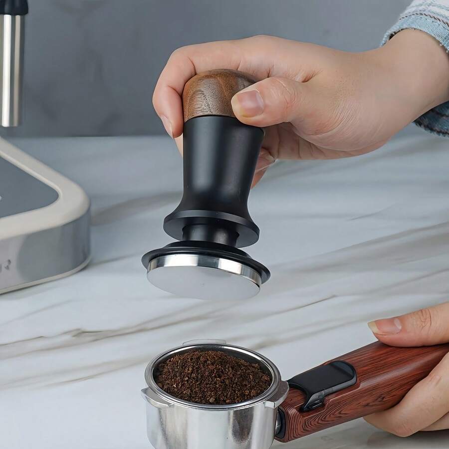 Máy pha cà phê kiểu ép, máy pha cà phê áp suất không đổi, máy pha cà phê lò xo có vạch chia, có thể điều chỉnh, đáy bằng thép không gỉ, nắp bằng gỗ óc chó, tay cầm hợp kim nhôm, đường kính 51mm, 53mm, 58mm, dụng cụ pha chế cà phê chuyên nghiệp.