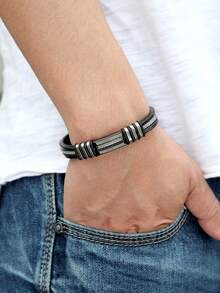 21厘米不锈钢链硅胶手链，可水洗，男士夏季款 - 幾何 - 查看 2