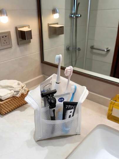 1个便携式防水牙刷收纳袋，旅行网状化妆包，防水洗漱包，旅行收纳包，化妆刷架