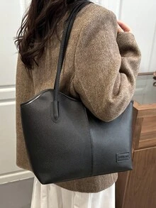 新款秋冬大容量手提包，时尚简约百搭腋下包，高端通勤单肩托特包 - 黑色 - 查看 2