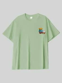 Herren Sommer- und Herbst-Baumwoll-T-Shirt mit Frosch-Muster, geeignet für den Alltag, Streetwear, Urlaub, Lässig und Sport - hellgrün - Übersicht 5