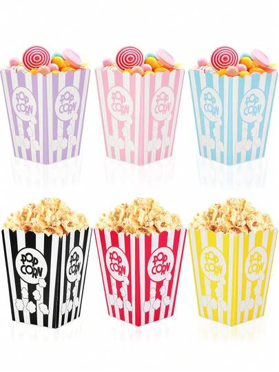 Hộp giấy đựng bỏng ngô màu vàng (10/20/30 chiếc), hộp đựng bỏng ngô có họa tiết bỏng ngô với sọc trắng, hộp đựng bỏng ngô dùng một lần cho tiệc sinh nhật, quà tặng, đồ dùng xem phim.