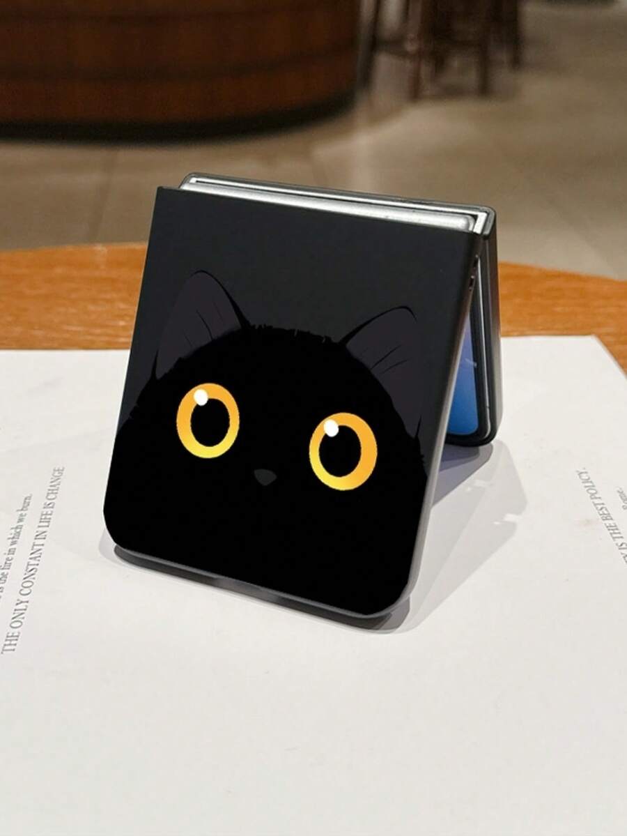 1个时尚简约亲肤PC材质可爱猫头元素折叠手机壳，可保护手机并防止跌落，适用于：三星Galaxy Zflip 3/Zflip 4/Zflip 5/Zflip 6/Zflip 7/ Find N3 Flip/ Razr 50 Ultra/ Razr 60 Ultra/ Razr 60/ Razr 50/小米MIX Flip/Galaxy Z Flip7 FE - 黑色 - 查看 1