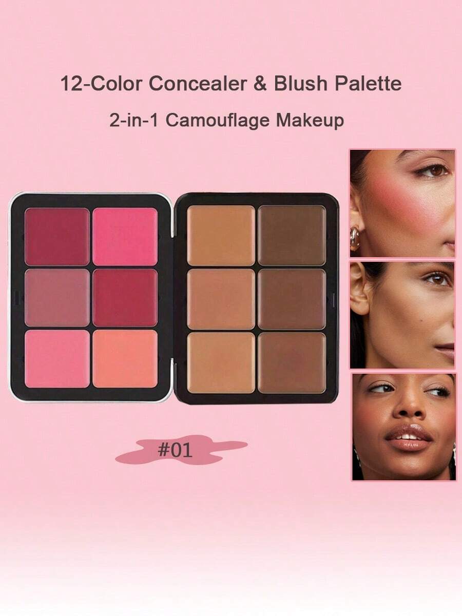 beauty glazed 12-Color Cream Concealer & Blush Palette, Long-Lasting 2-In-1 Camouflage Makeup, Natural Matte Finish For Everyday & Party Use - #02 - Xem 1