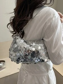 Sommarväska med paljetter, trendig armhålsväska, mångsidig ny liten handväska för kvinnor - Silver - Visa 5