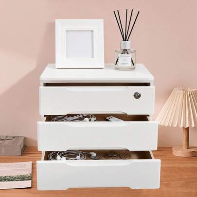YISSALE Scatola portaoggetti da scrivania in legno a tre livelli, organizer per cassetti e accessori, scatola portaoggetti da scrivania con cassetti chiudibili a chiave, cassettiera rustica, schedario chiudibile a chiave, per casa, ufficio, studio