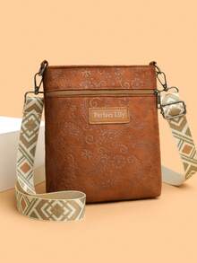 新款女士斜挎包，波西米亚风肩带单肩包，PU材质压纹设计，适合购物、旅行、日常使用，轻便且容量大，可装个人物品。 - 棕色 - 查看 10