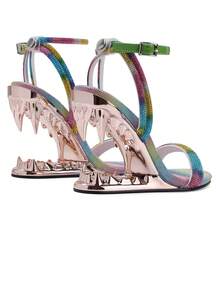 Women Sandals Strappy High Heels Round Open Toe Buckle Heels Shark Tiger Teeth Wedge Heels Sandals Slip-On Party Wedding Dress Shoes - 彩色 - 查看 5