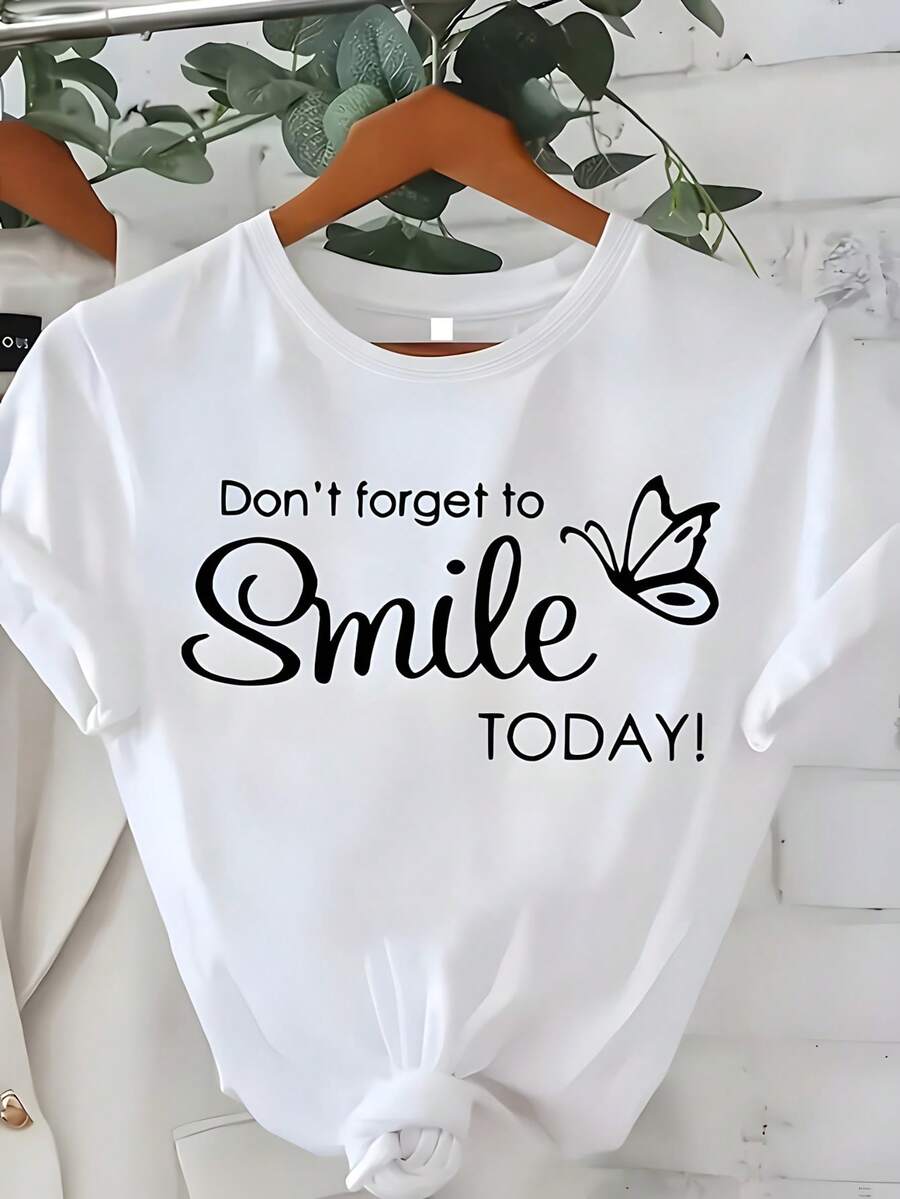 Soft Everyday Shirt For Women - Plus Size Women'S T-Shirt - Don't Forget To Smile! Positive Affirmation Top With Smiling Face & Smile Text - Machine Washable Round Neck - White - View 1